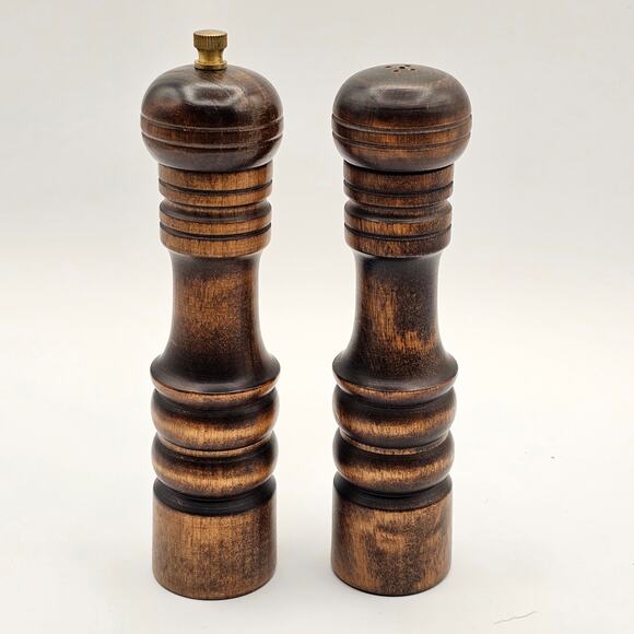 Retro Gail Craft Salt Shaker & Pepper Grinder Set - Solid Wood - MCM Design - Picture 3 of 6